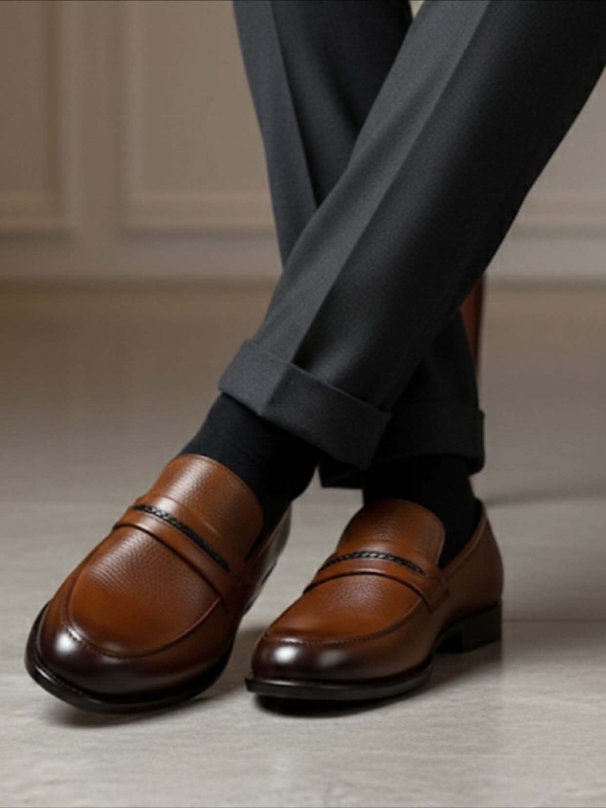 mocassin 100%cuir véritable grainé