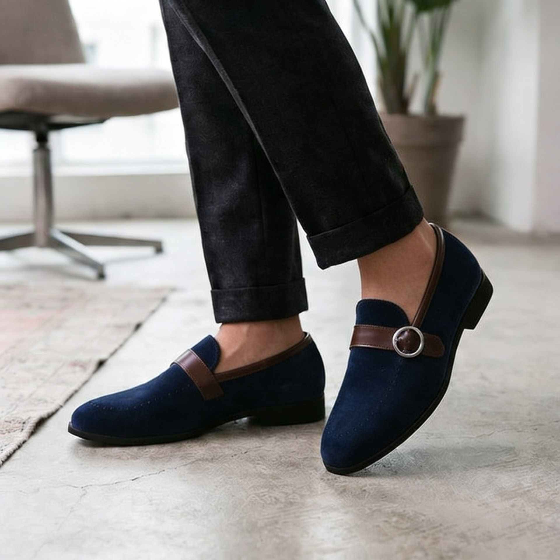 Mocassins à boucle en daim